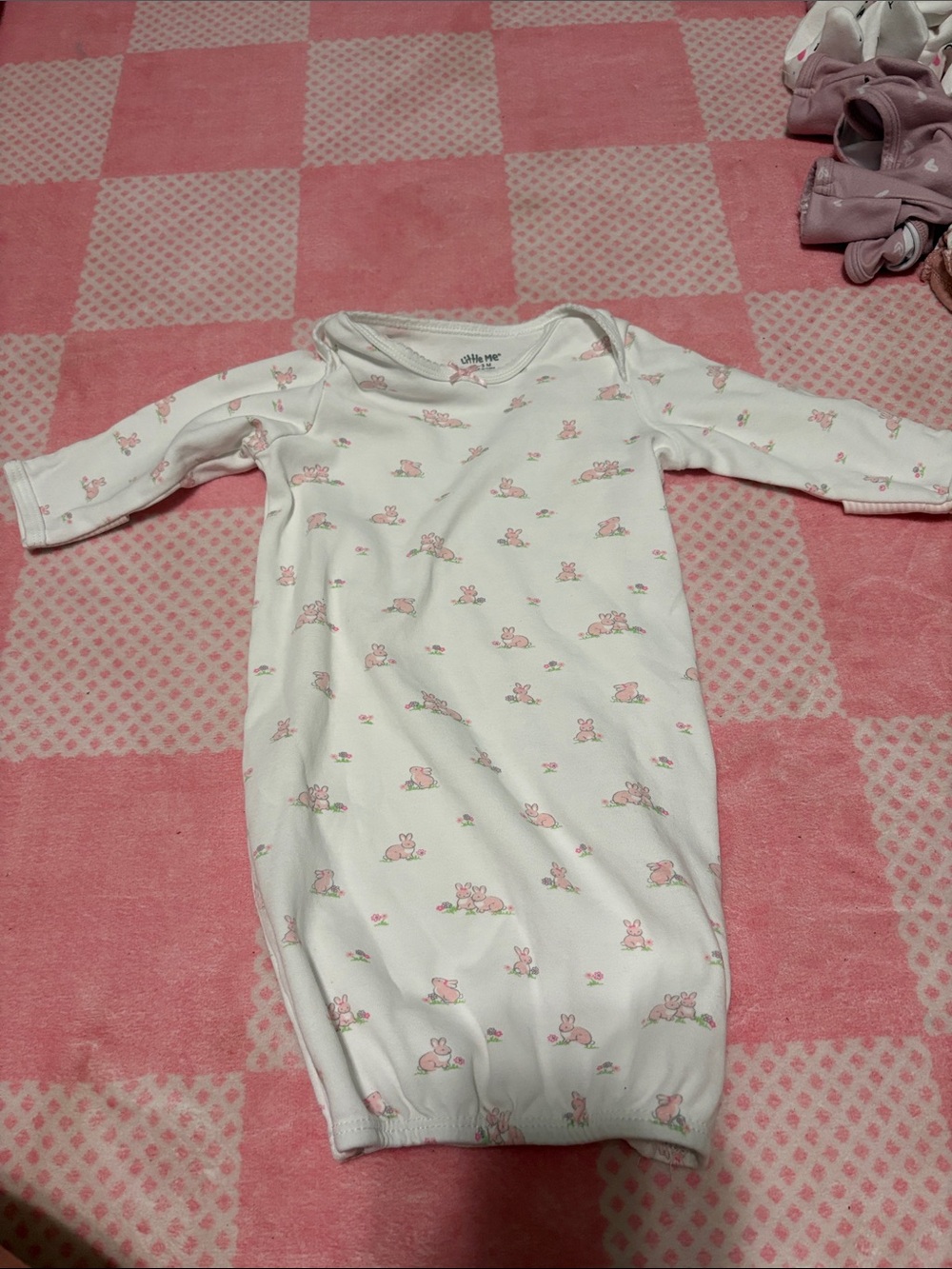 Little Me White Sleep Sack with Pink Bunny Print